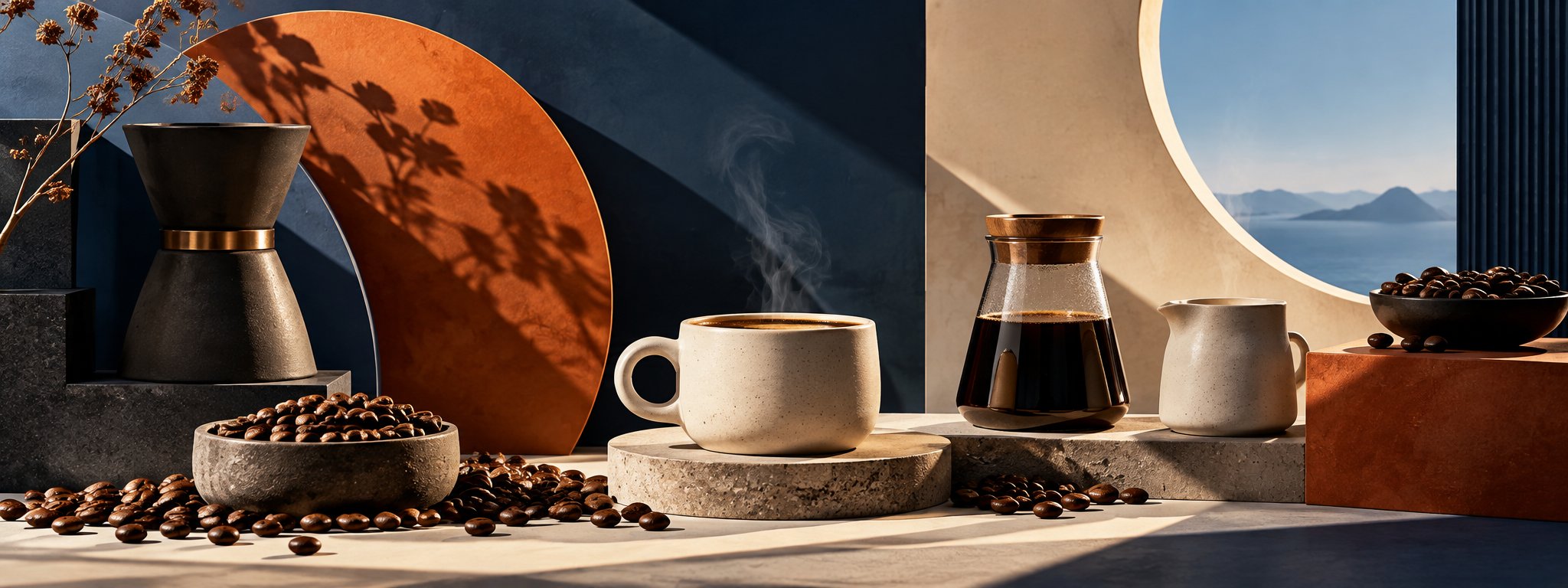 Architectural coffee still life with geometric forms