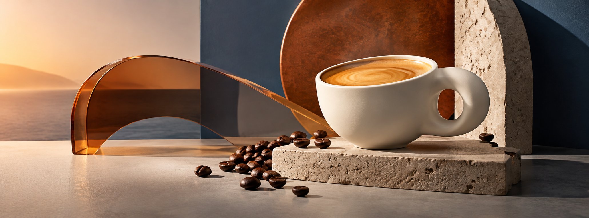 Abstract coffee composition with sculptural cup