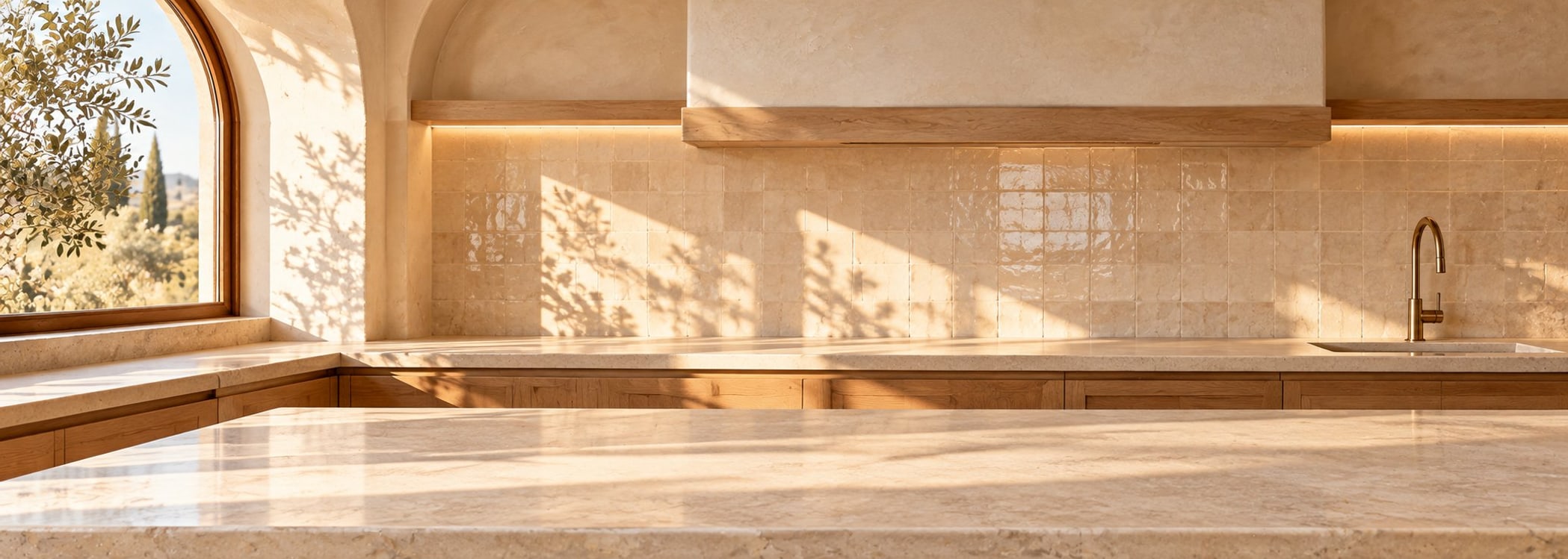 Sunlit Mediterranean kitchen in realistic style