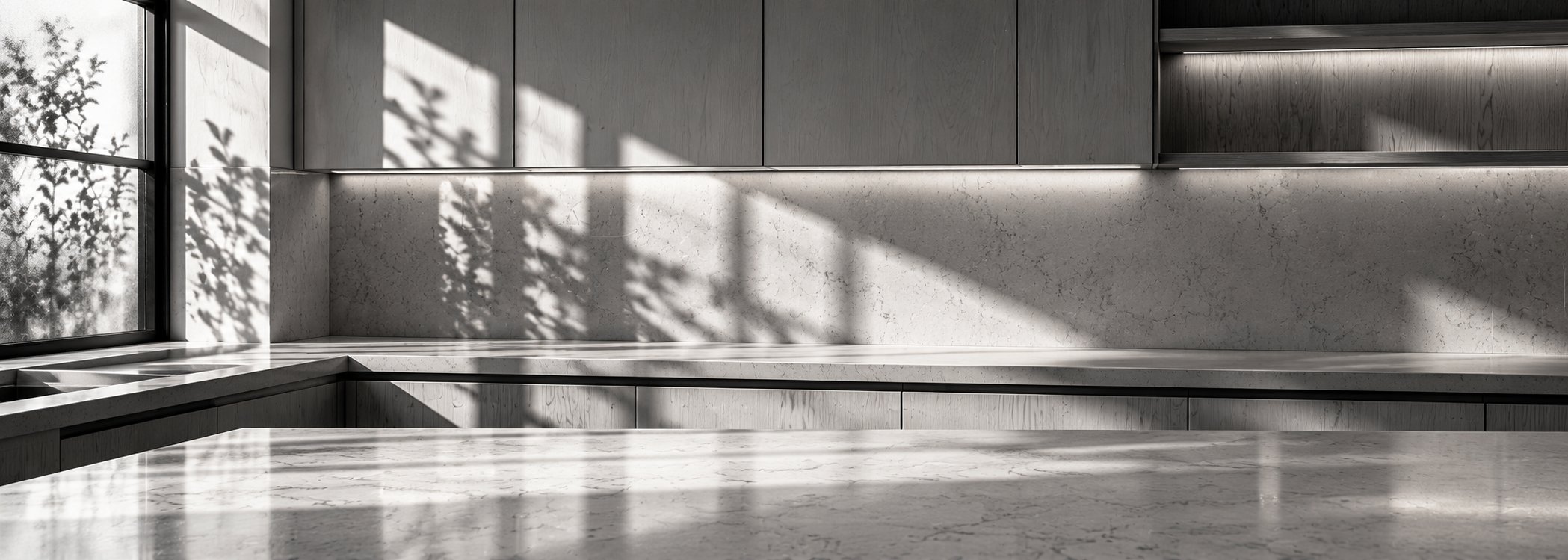 Nordic oak galley kitchen in film noir style