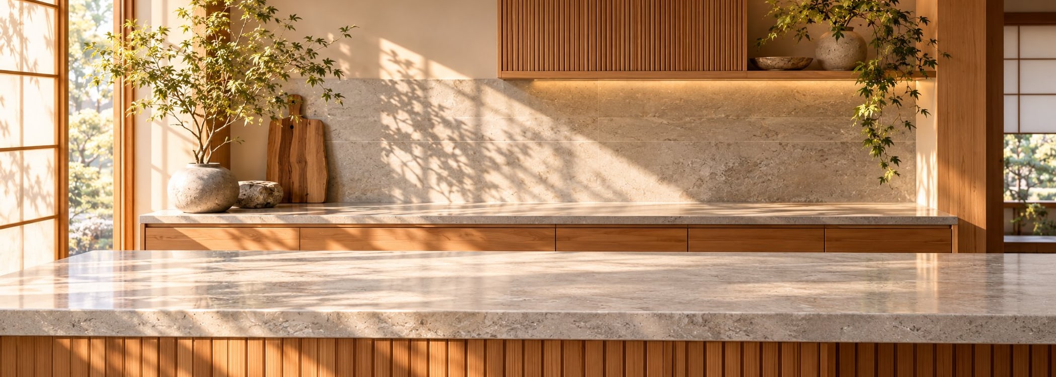 Japanese wabi-sabi kitchen in realistic style