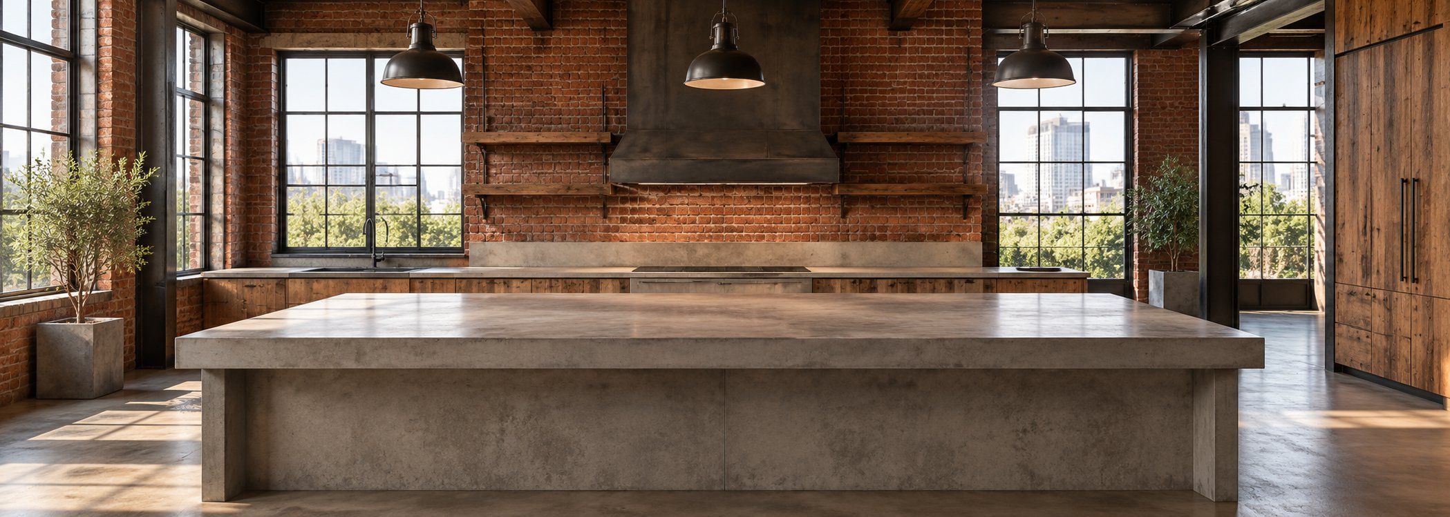 Industrial loft kitchen in realistic style