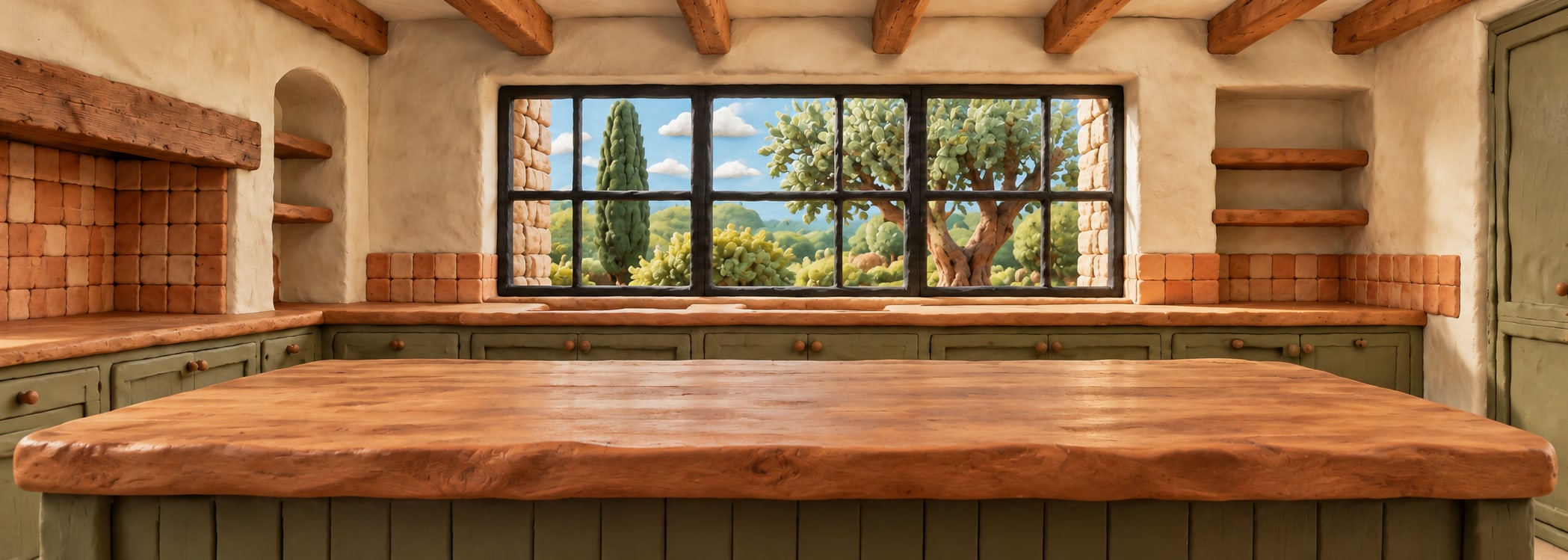 Rustic farmhouse kitchen in clay 3d style