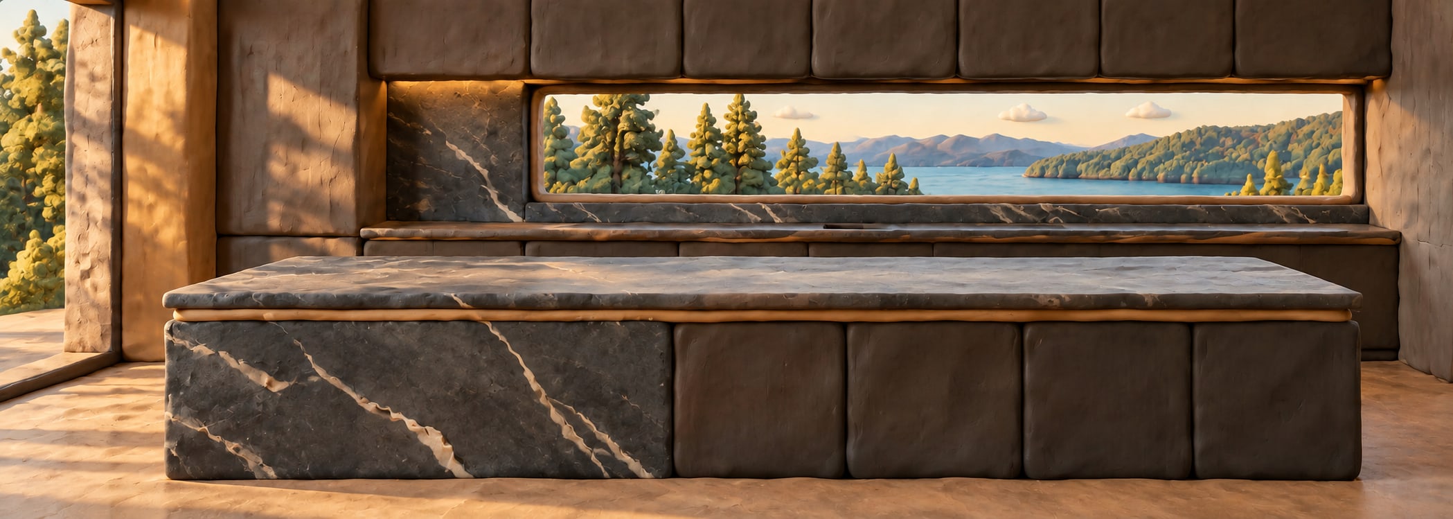 Modern charcoal stone kitchen in clay 3d style