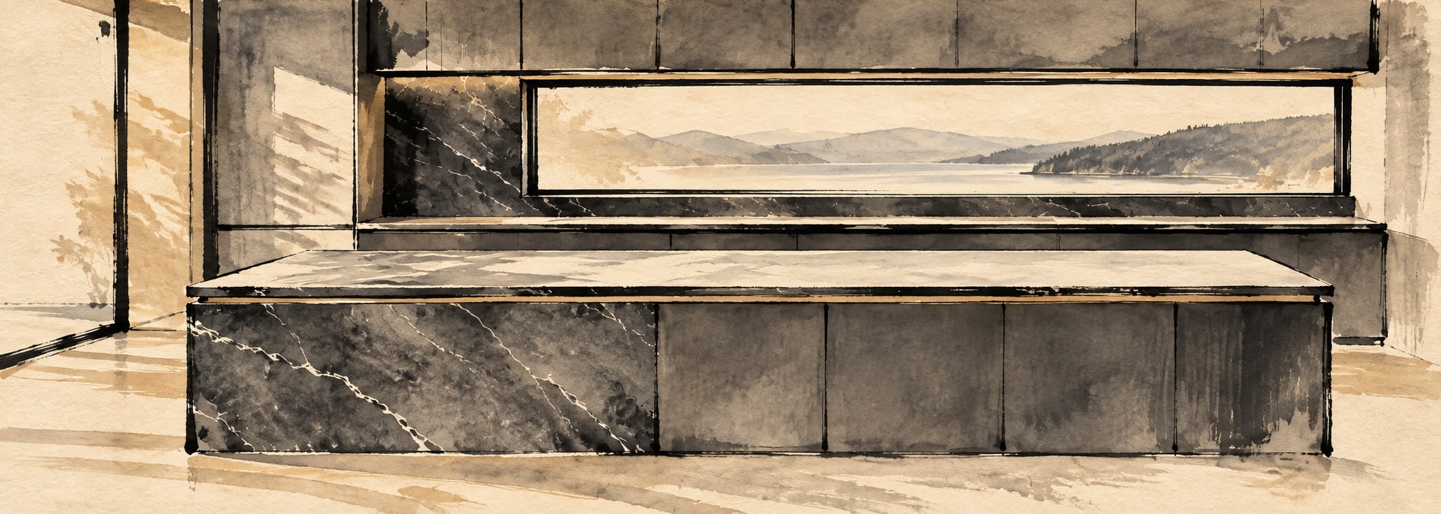 Modern charcoal stone kitchen in japanese ink style