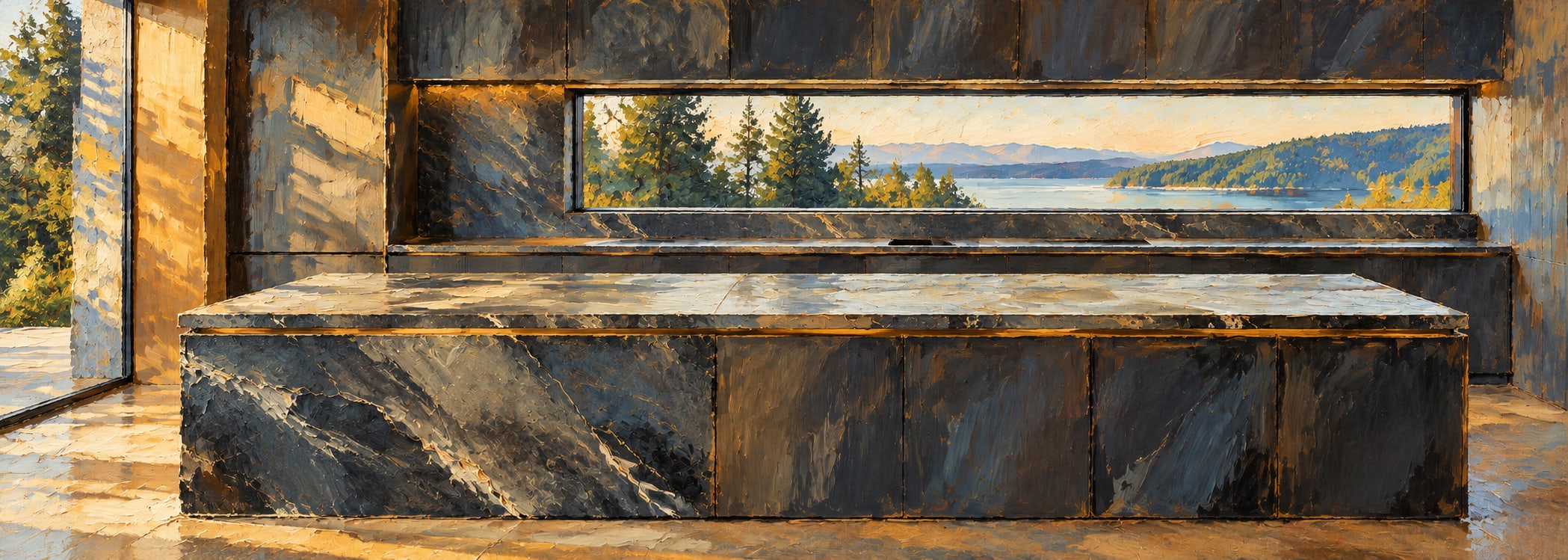 Modern charcoal stone kitchen in oil painting style