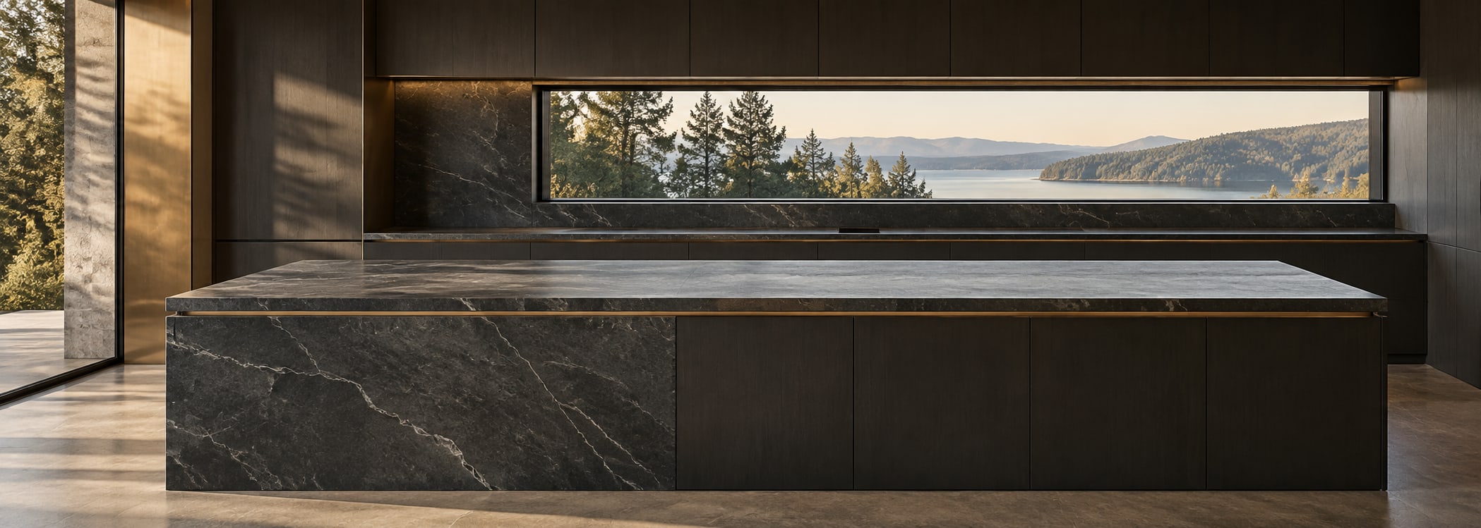 Modern charcoal stone kitchen in realistic style