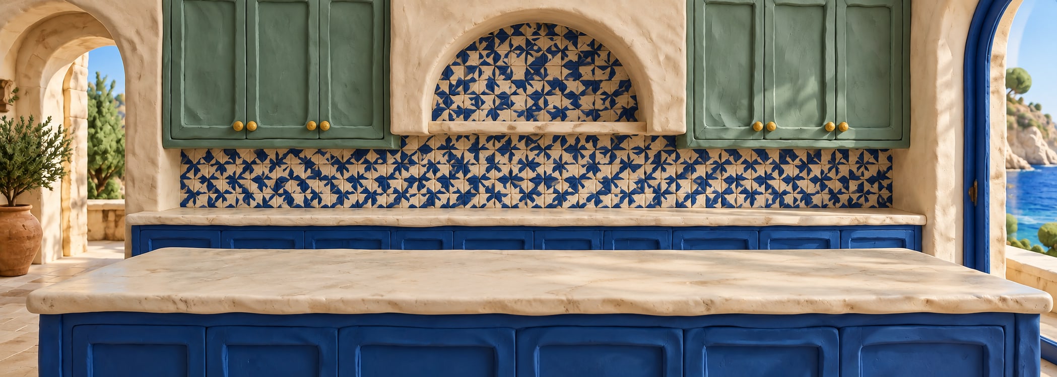 Colorful tile atelier kitchen in clay 3d style