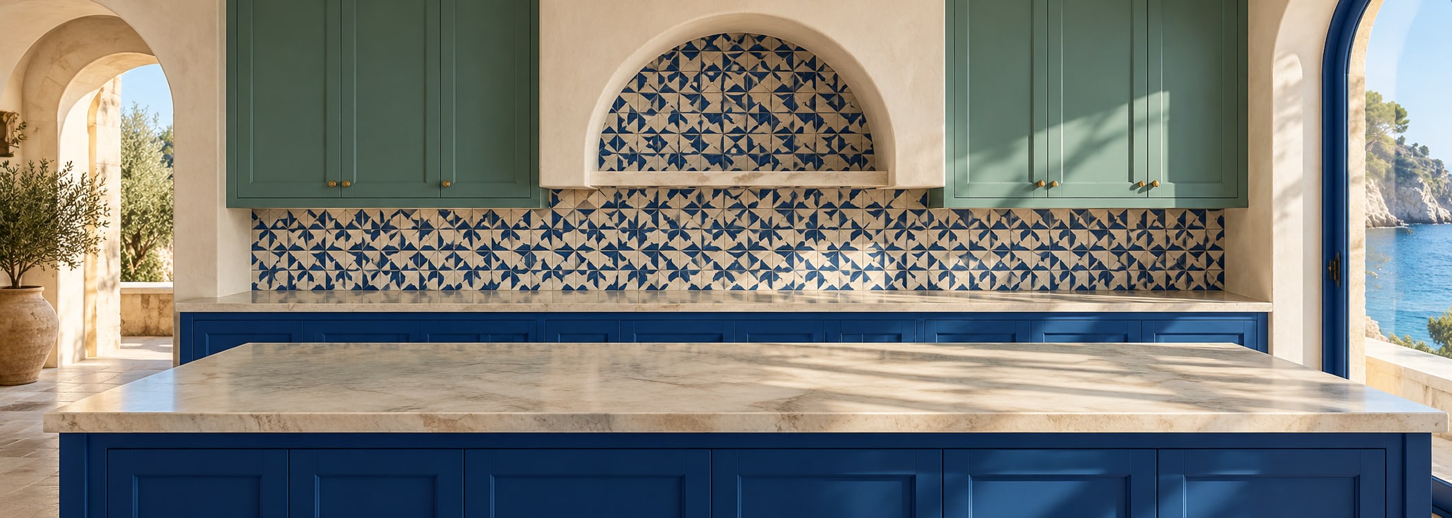Colorful tile atelier kitchen in realistic style